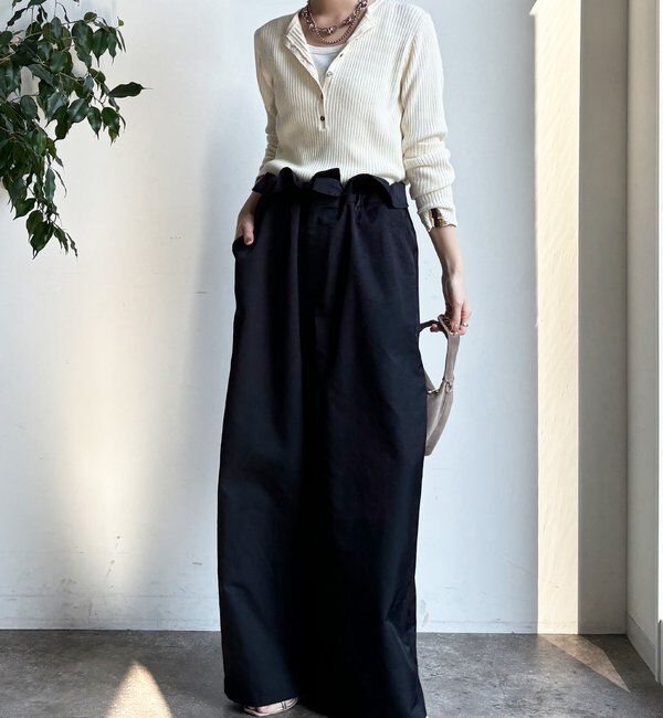  「ウエスト折り返しギャザーパンツ」|チノ|