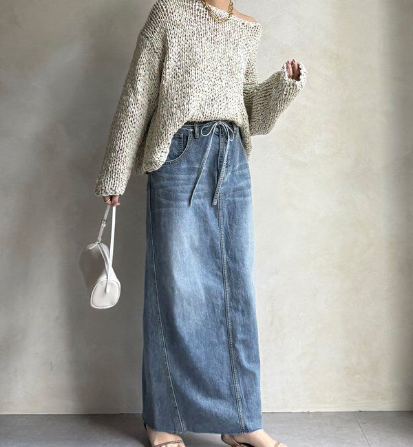  「【セットアップ可能】ベルト付デニムタイトスカート」|スカート|