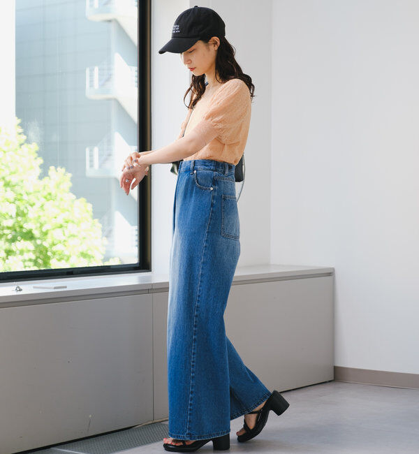  「【3サイズ】デニムタックワイドパンツ」|デニム|