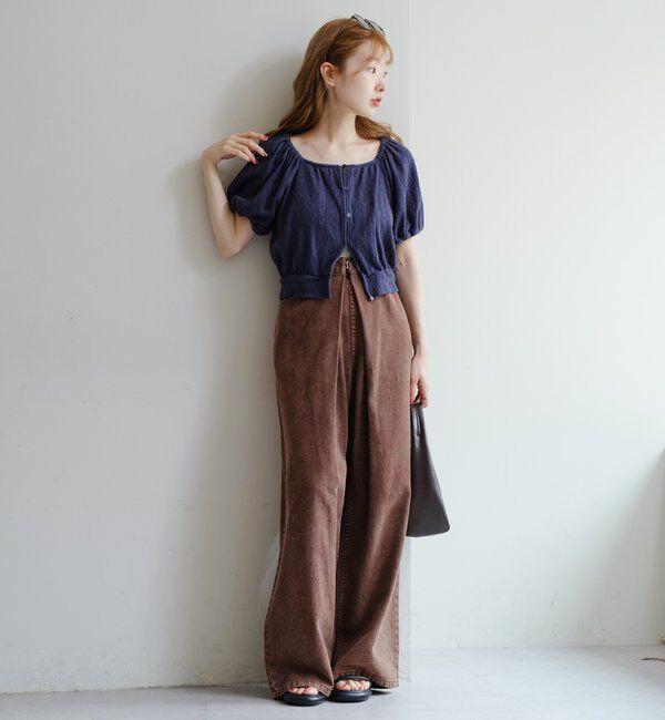  「【3サイズ】デニムタックワイドパンツ」|デニム|