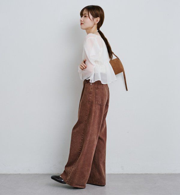  「【3サイズ】デニムタックワイドパンツ」|デニム|