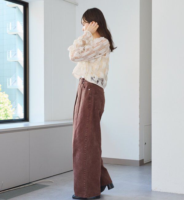  「【3サイズ】デニムタックワイドパンツ」|デニム|