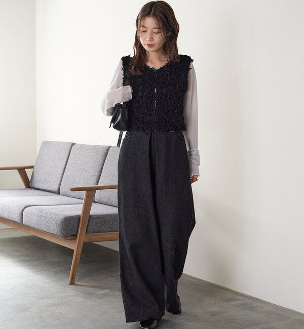  「【3サイズ】デニムタックワイドパンツ」|デニム|