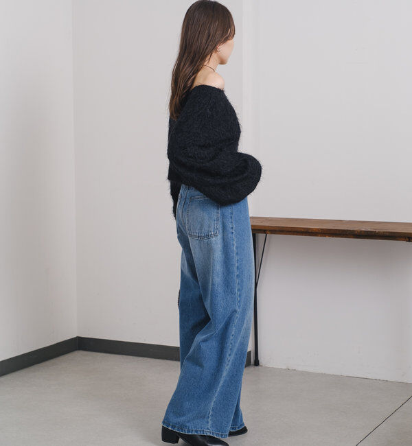  「【3サイズ】デニムタックワイドパンツ」|デニム|