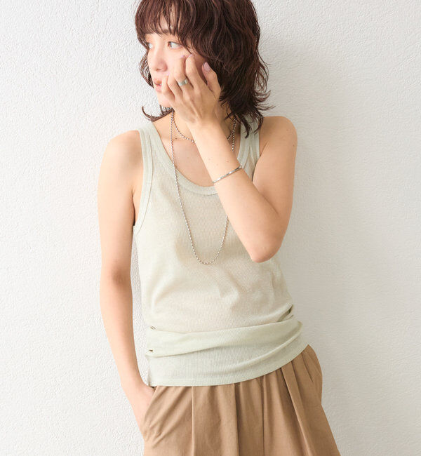  「【コーデのポイントに】ラメリブタンクトップ」|キャミソール|
