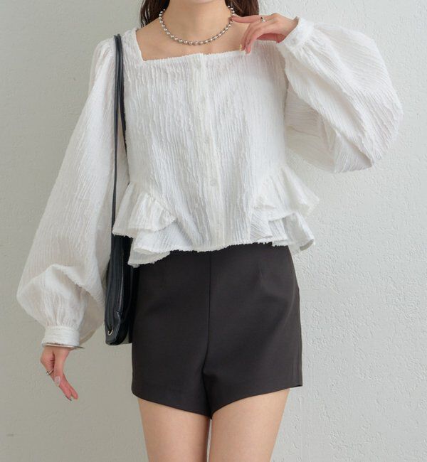  「ジャガード裾フリルブラウス」|シャツ・ブラウス|