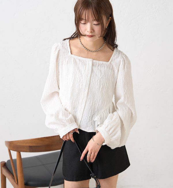  「ジャガード裾フリルブラウス」|シャツ・ブラウス|