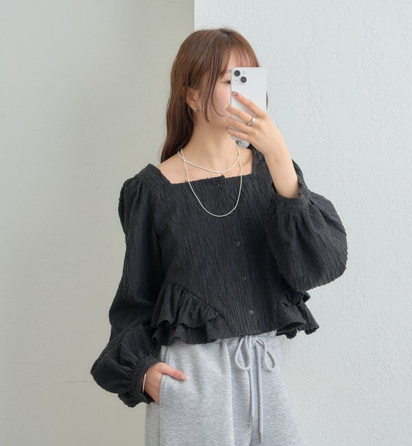  「ジャガード裾フリルブラウス」|シャツ・ブラウス|