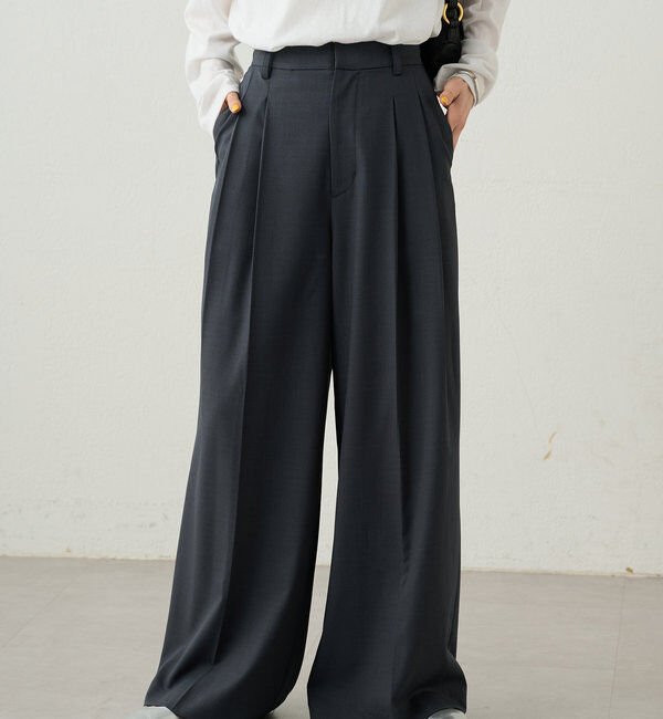  「2タックワイドパンツ」|チノ|チャコールグレー