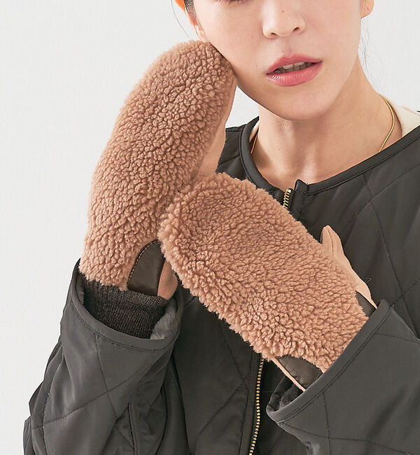 collex「【福田手袋】【タッチパネル対応】ボアミトングローブ」|手袋|ベージュ