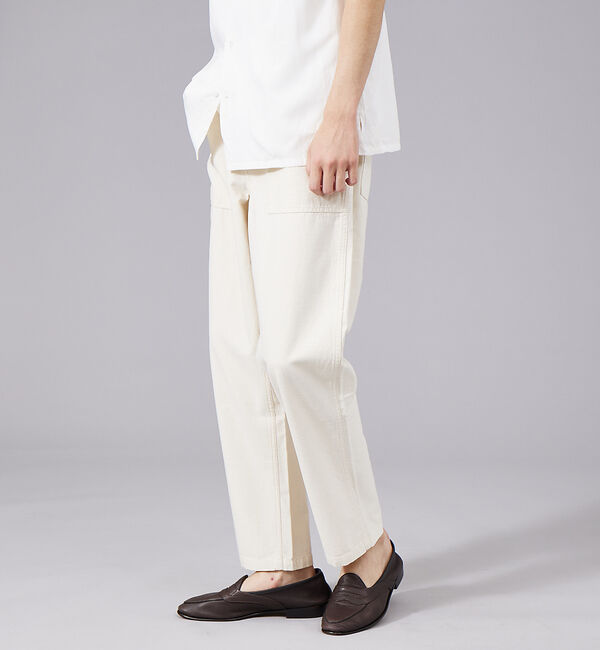 ABAHOUSE「コットン ワイド テーパード ベイカー パンツ」|カーゴ|アイボリー