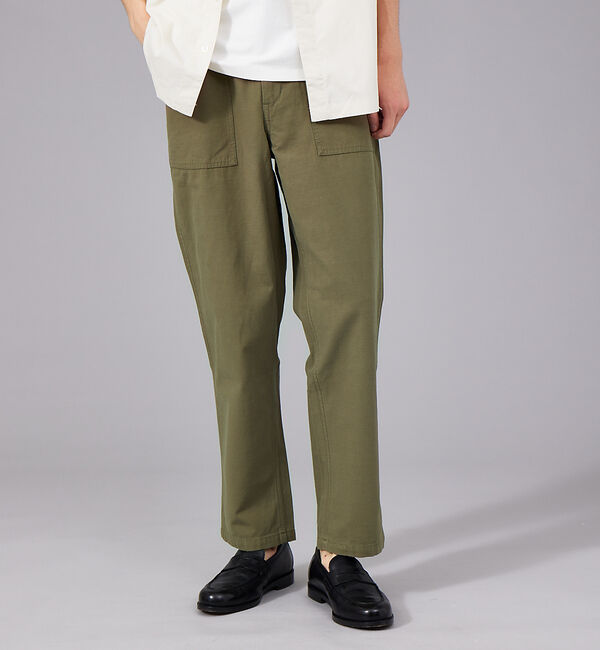 ABAHOUSE「コットン ワイド テーパード ベイカー パンツ」|カーゴ|カーキ