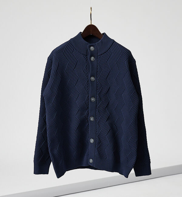 ABAHOUSE「【ジオメトリック柄 / 軽量】スタンド カーディガン」|カーディガン|ネイビー