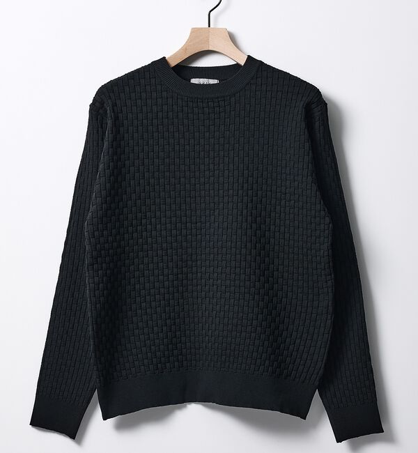 ABAHOUSE「【ハイストレッチ】ブロックチェック ジャガード クルーネックニット」|ニット・セーター|