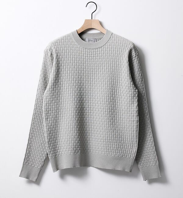 ABAHOUSE「【ハイストレッチ】ブロックチェック ジャガード クルーネックニット」|ニット・セーター|ライトグレー