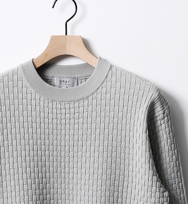 ABAHOUSE「【ハイストレッチ】ブロックチェック ジャガード クルーネックニット」|ニット・セーター|