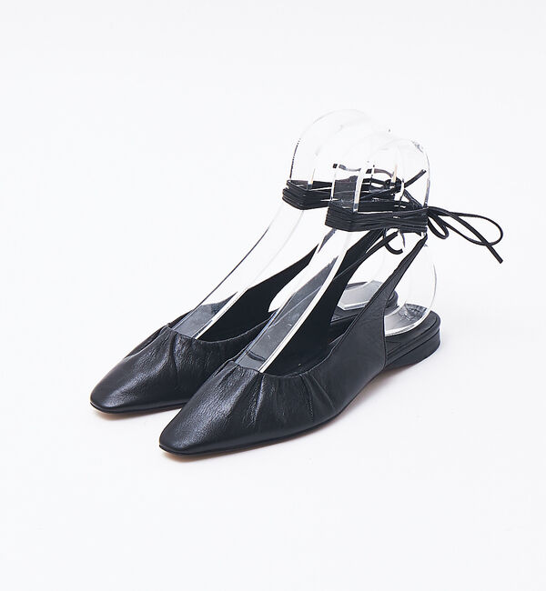 Rouge vif「quartierglam ギャザーレースアップシューズ」|パンプス|ブラック