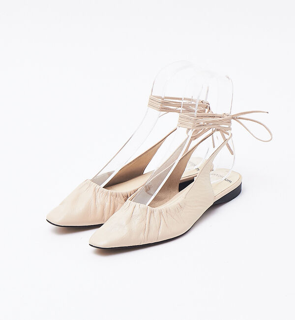 Rouge vif「quartierglam ギャザーレースアップシューズ」|パンプス|ベージュ