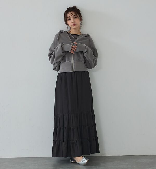 abahouse mavie「【裏毛】ピグメントショートジップパーカー/ヴィンテージ風/長袖/スウェット/春服」|パーカー|