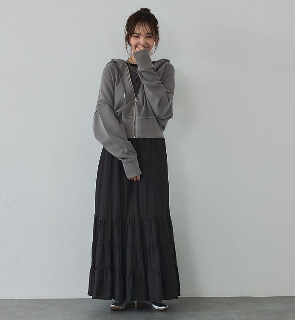 abahouse mavie「【裏毛】ピグメントショートジップパーカー/ヴィンテージ風/長袖/スウェット/春服」|パーカー|