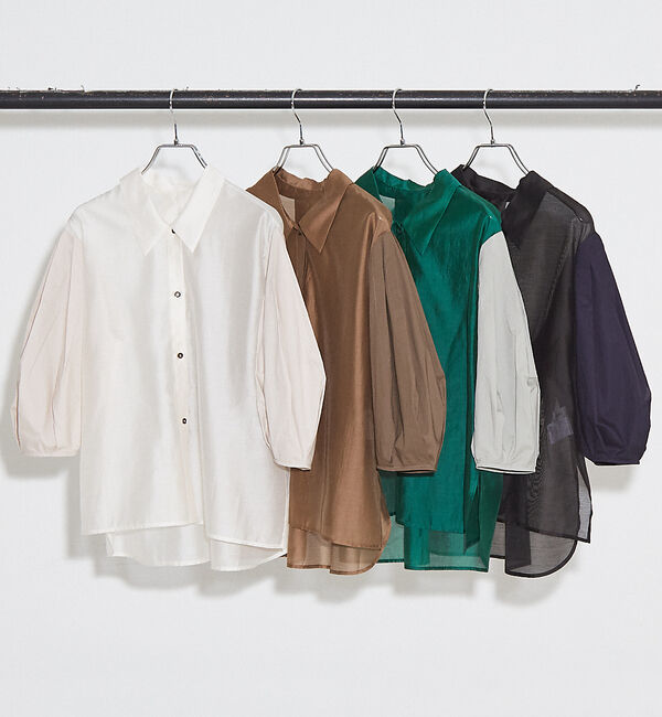 NOMINE「【セットアップ着用可】シアー コンビ5分袖 襟付きシャツ」|シャツ・ブラウス|