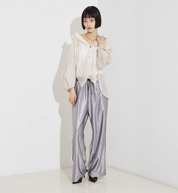 NOMINE「【セットアップ着用可】シアー コンビ5分袖 襟付きシャツ」|シャツ・ブラウス|