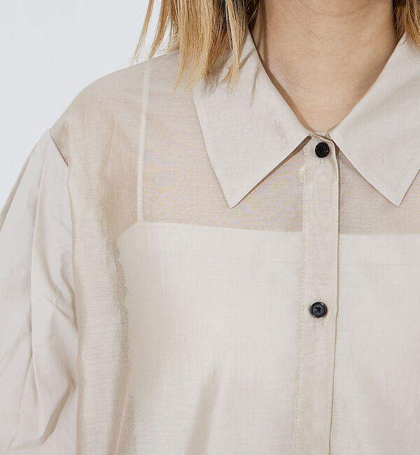 NOMINE「【セットアップ着用可】シアー コンビ5分袖 襟付きシャツ」|シャツ・ブラウス|