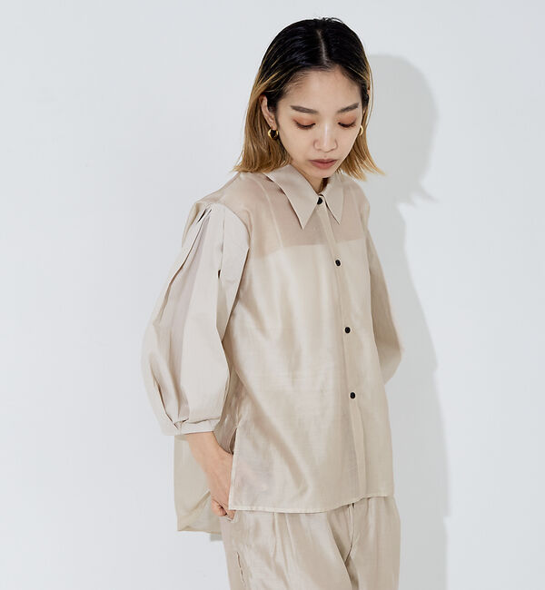 NOMINE「【セットアップ着用可】シアー コンビ5分袖 襟付きシャツ」|シャツ・ブラウス|