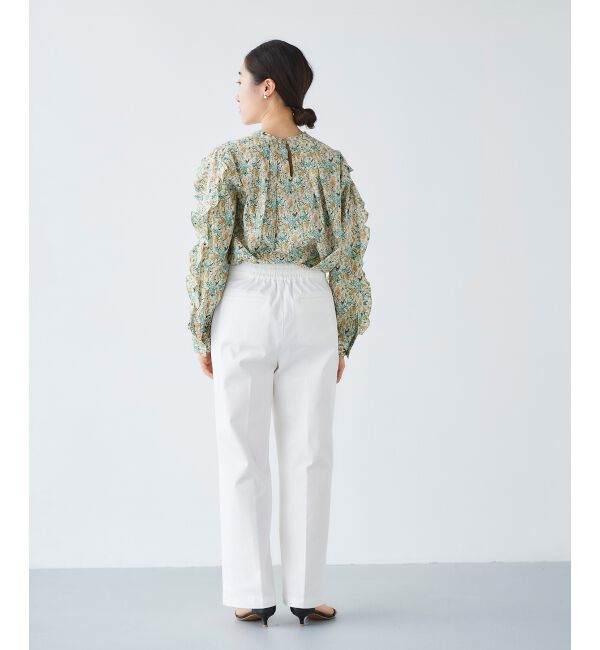 le.coeur blanc「《手洗い可能》Perle Peche フラワー柄スリーブフリルブラウス」|シャツ・ブラウス|