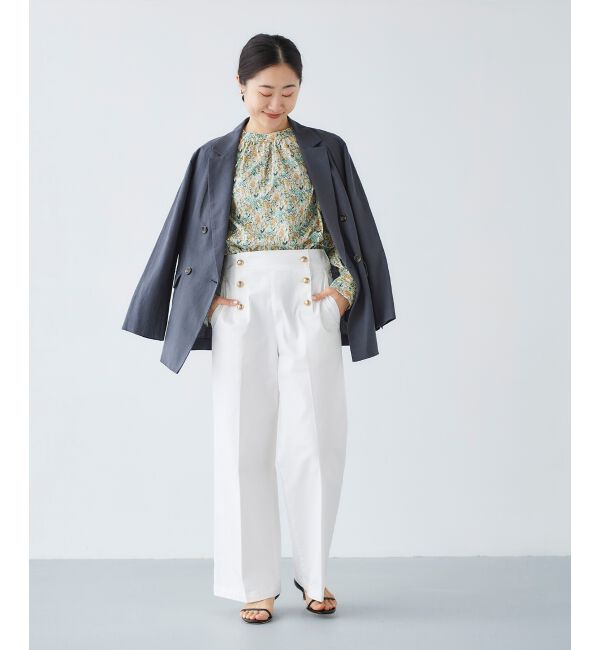 le.coeur blanc「《手洗い可能》Perle Peche フラワー柄スリーブフリルブラウス」|シャツ・ブラウス|