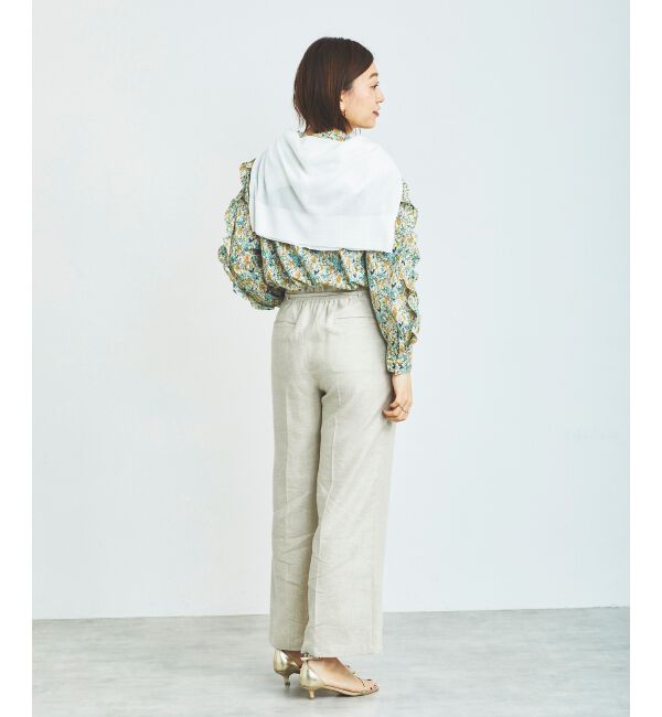 le.coeur blanc「《手洗い可能》Perle Peche フラワー柄スリーブフリルブラウス」|シャツ・ブラウス|