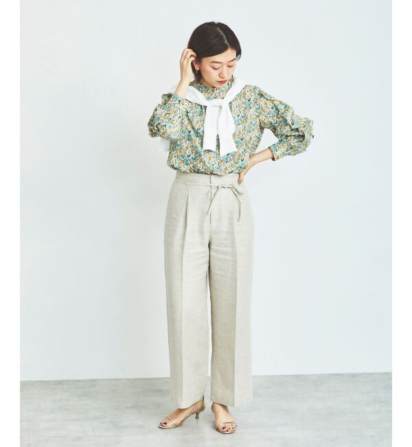 le.coeur blanc「《手洗い可能》Perle Peche フラワー柄スリーブフリルブラウス」|シャツ・ブラウス|