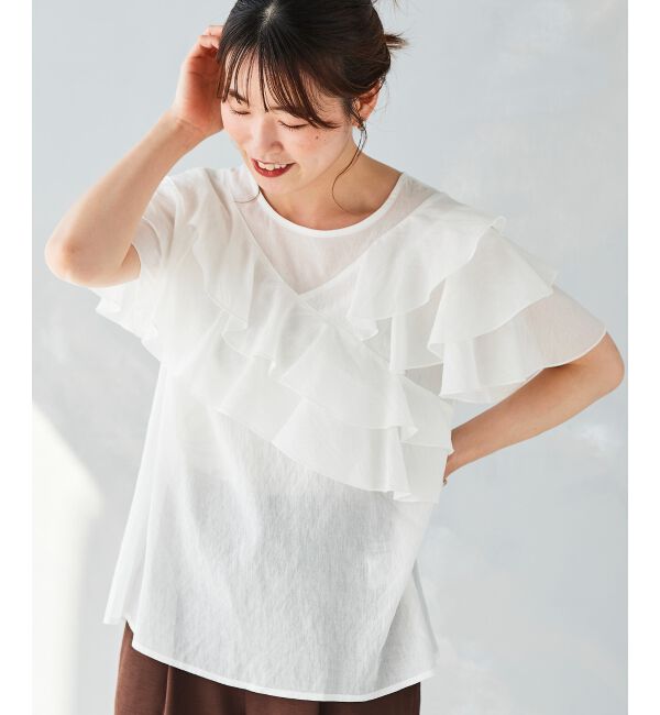 le.coeur blanc「《手洗い可能》ティアードフリルスリーブブラウス」|シャツ・ブラウス|オフ