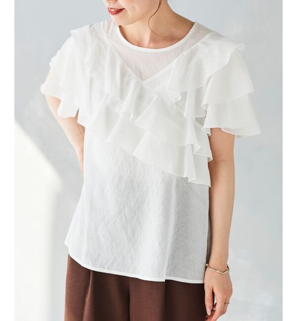 le.coeur blanc「《手洗い可能》ティアードフリルスリーブブラウス」|シャツ・ブラウス|