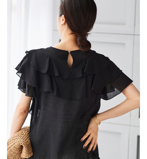 le.coeur blanc「《手洗い可能》ティアードフリルスリーブブラウス」|シャツ・ブラウス|