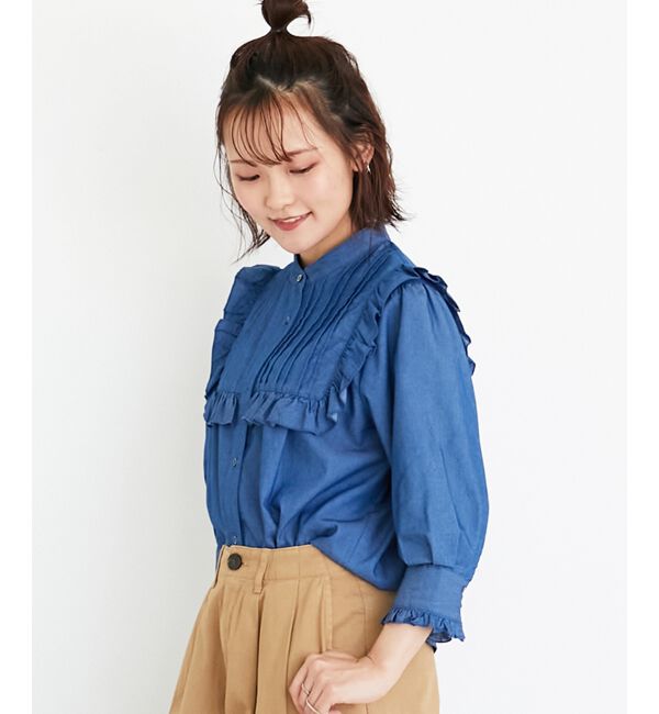  「デニムフリルブラウス」|シャツ・ブラウス|