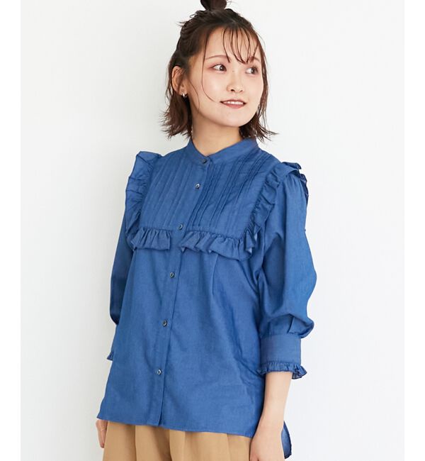  「デニムフリルブラウス」|シャツ・ブラウス|
