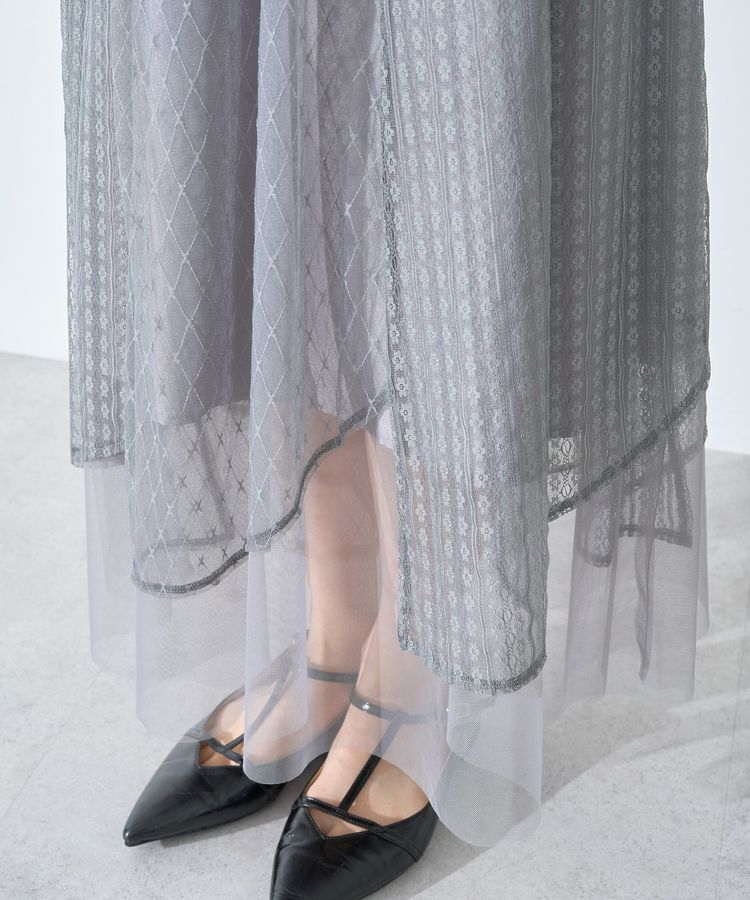 earth music&ecology「柄チュールヘムスカート」|フレア|