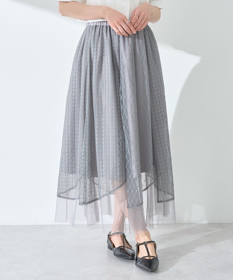 earth music&ecology「柄チュールヘムスカート」|フレア|