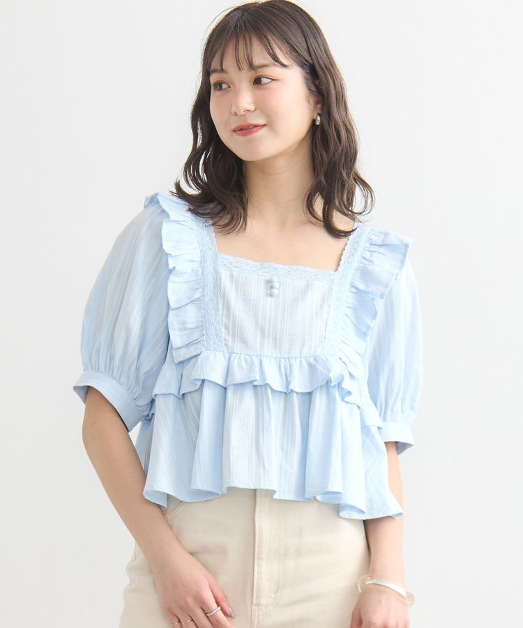 earth music&ecology「パフスリーブコットンフリルブラウス」|シャツ・ブラウス|Sax