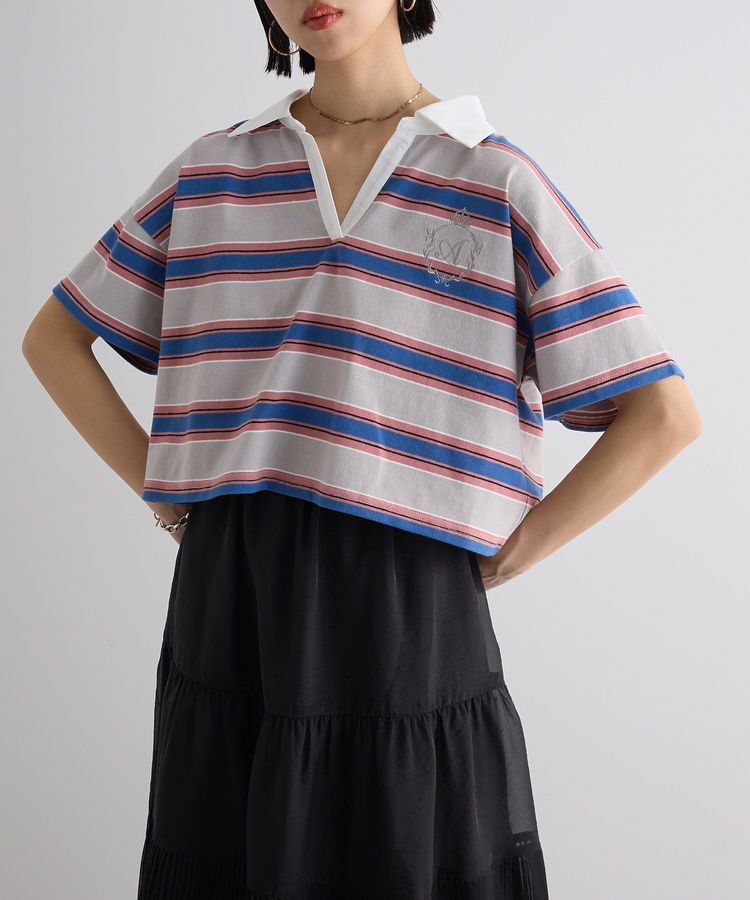 AnriettMusee「エムブレム刺繍ショートボーダーカットソー」|Tシャツ・カットソー|