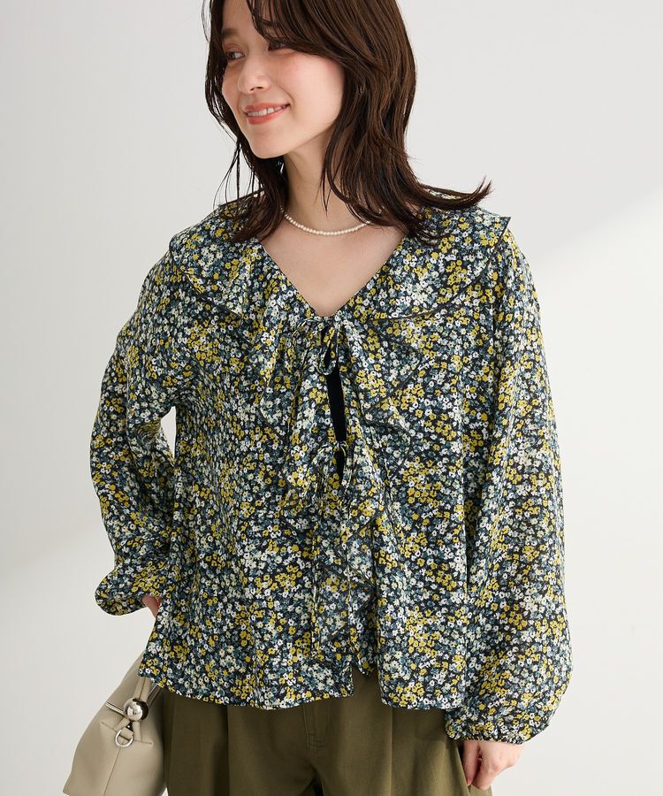 Green Parks「花柄フリルブラウス」|シャツ・ブラウス|Black