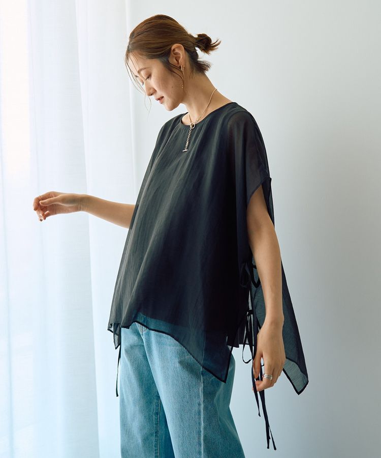 YECCA VECCA「サイドリボンシアーレイヤードプルオーバー」|Tシャツ・カットソー|Black