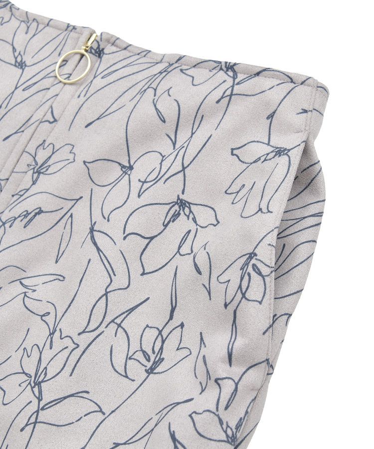 YECCA VECCA「ラインフラワー柄フェイクスエードスカート」|タイト|