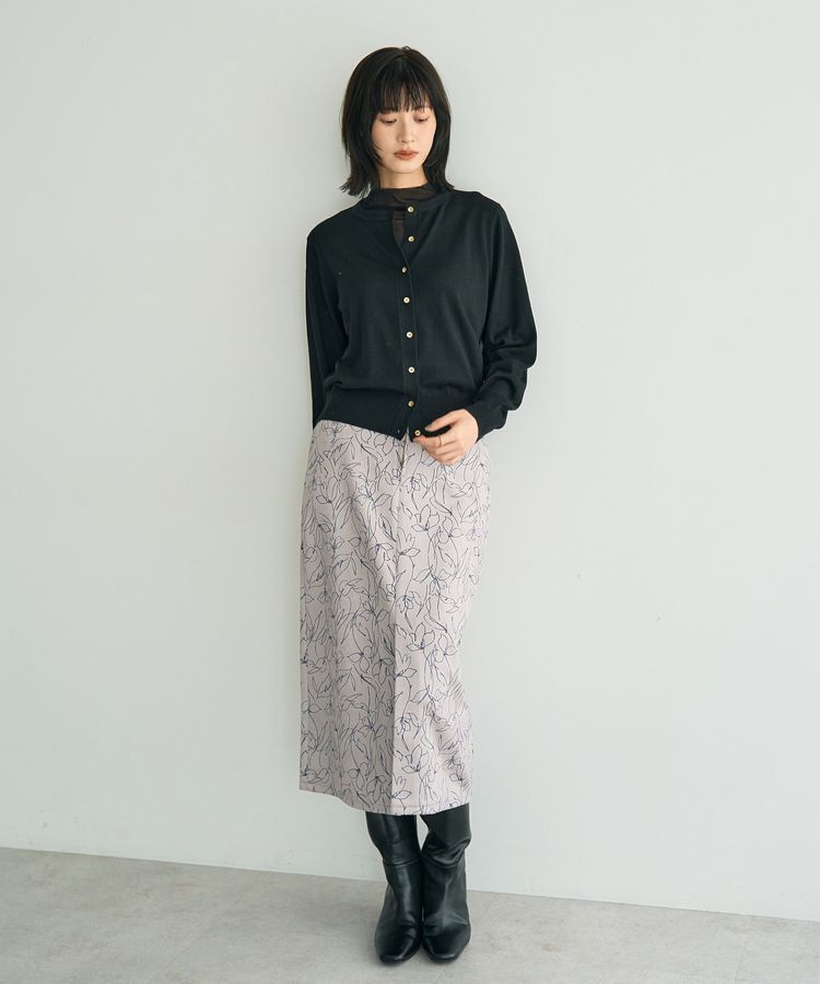 YECCA VECCA「ラインフラワー柄フェイクスエードスカート」|タイト|