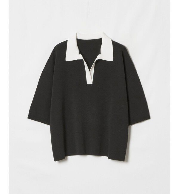 allureville「ボーダーポロ プルオーバー」|ニット・セーター|ブラック系