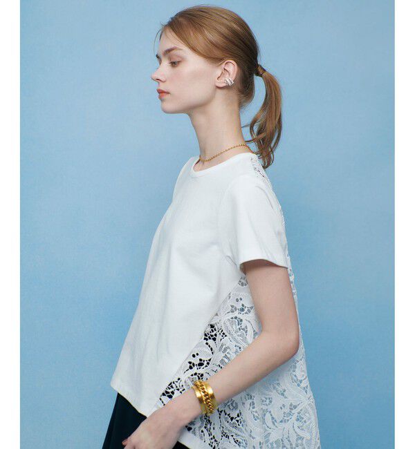 LOULOU WILLOUGHBY「【LOULOU WILLOUGHBY】レースドッキングロングＴシャツ」|Tシャツ・カットソー|