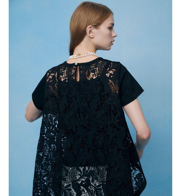 LOULOU WILLOUGHBY「【LOULOU WILLOUGHBY】レースドッキングロングＴシャツ」|Tシャツ・カットソー|ブラック