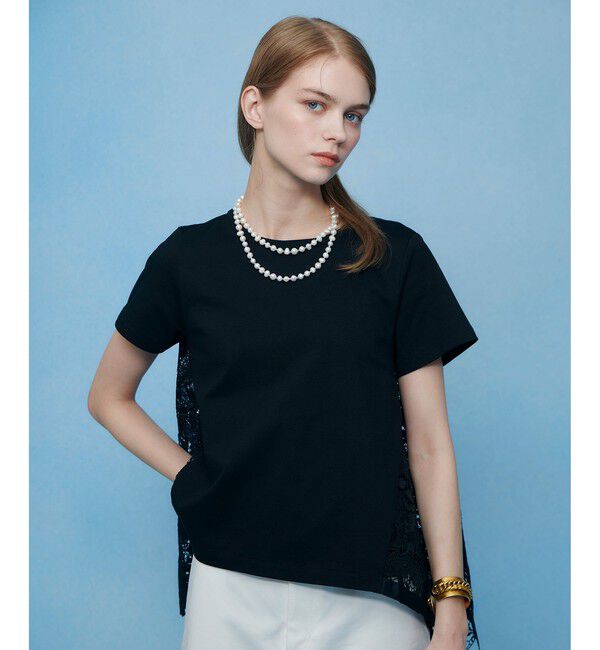 LOULOU WILLOUGHBY「【LOULOU WILLOUGHBY】レースドッキングロングＴシャツ」|Tシャツ・カットソー|