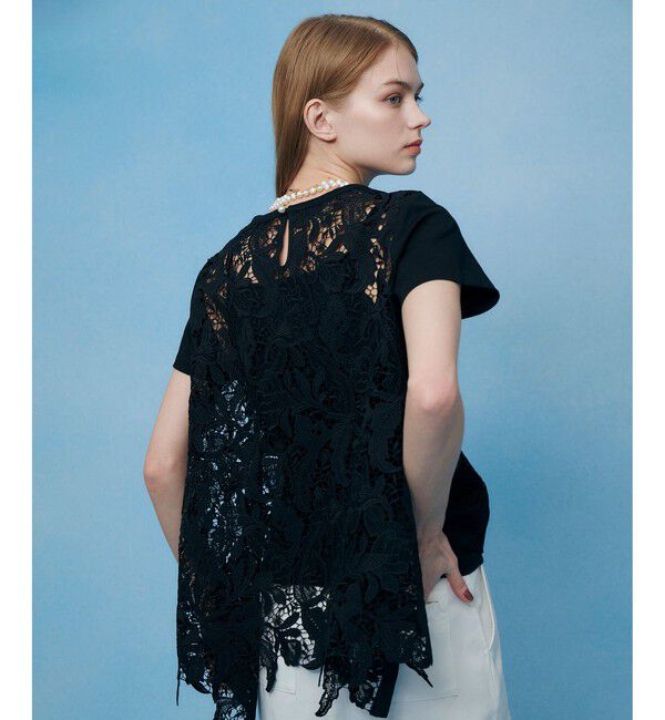 LOULOU WILLOUGHBY「【LOULOU WILLOUGHBY】レースドッキングロングＴシャツ」|Tシャツ・カットソー|